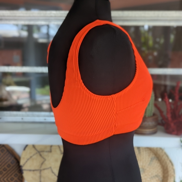 Hollister Swim XL Ribbed Scoop Neon Orange Bikini Top Bright Vacation Vibes - Picture 5 of 12
